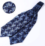 Floral Paisley Ascot Cravat Scarf - NAVY BLUE