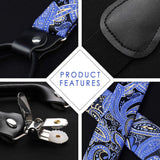 Paisley Floral Suspender Bow Tie Handkerchief - 10-BLUE/BLACK
