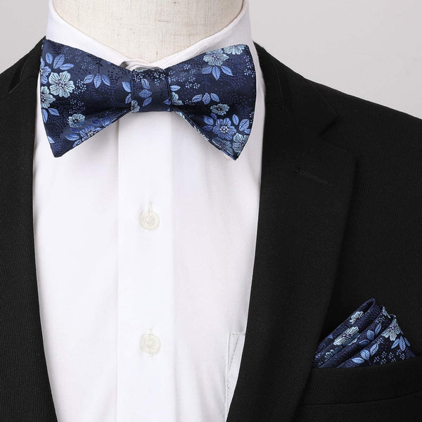Paisley Floral Suspender Pre Tied Bow Tie Handkerchief A3 Blue