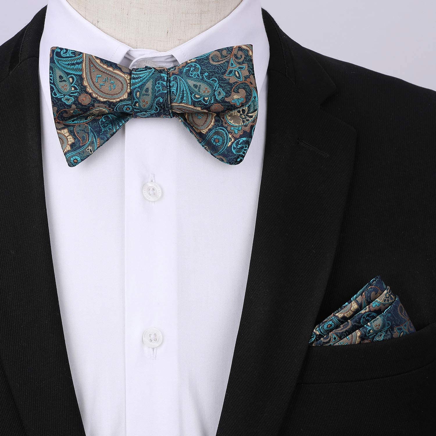 Floral Paisley Suspender Bow Tie Handkerchief 7 Green Aqua Brown