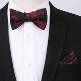 Floral Paisley Suspender Bow Tie Handkerchief 5 Red Black 03
