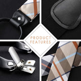 Plaid Suspender Bow Tie Handkerchief Khaki White
