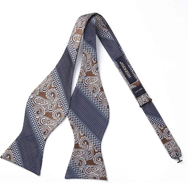 Floral Paisley Suspender Bow Tie Handkerchief 9 Brown Navy Blue 01