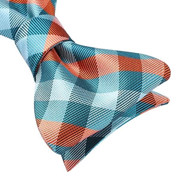 Plaid Bow Tie & Pocket Square Sets - D-AQUA/ORANGE