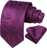 Floral Solid Paisley Tie Handkerchief Set - A-PURPLE