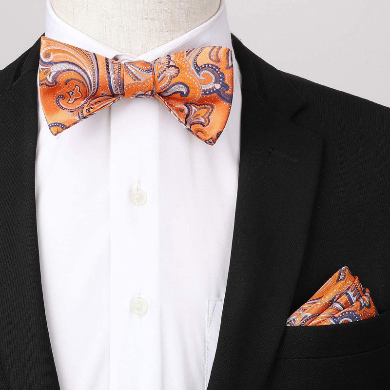 Floral Paisley Suspender Pre Tied Bow Tie Handkerchief D2 Orange Blue White