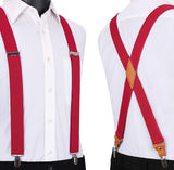 X Shaped Adjustable Suspender With 4 Clips Red 1