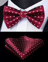 Polka Dot Suspender Pre Tied Bow Tie Handkerchief C5 Red