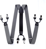 Plaid Suspender Bow Tie Handkerchief 9 Black White