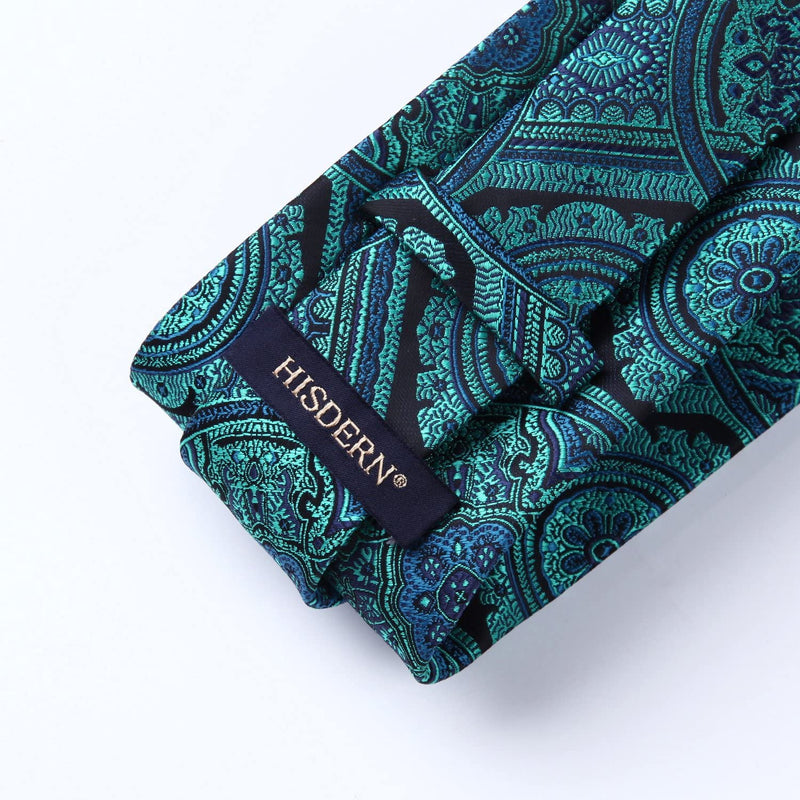 Paisley Floral Tie Handkerchief Set - AQUA/GREEN