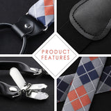 Plaid Suspender Bow Tie Handkerchief Orange Silver