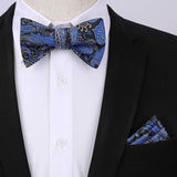 Paisley Floral Suspender Bow Tie Handkerchief - 10-BLUE/BLACK