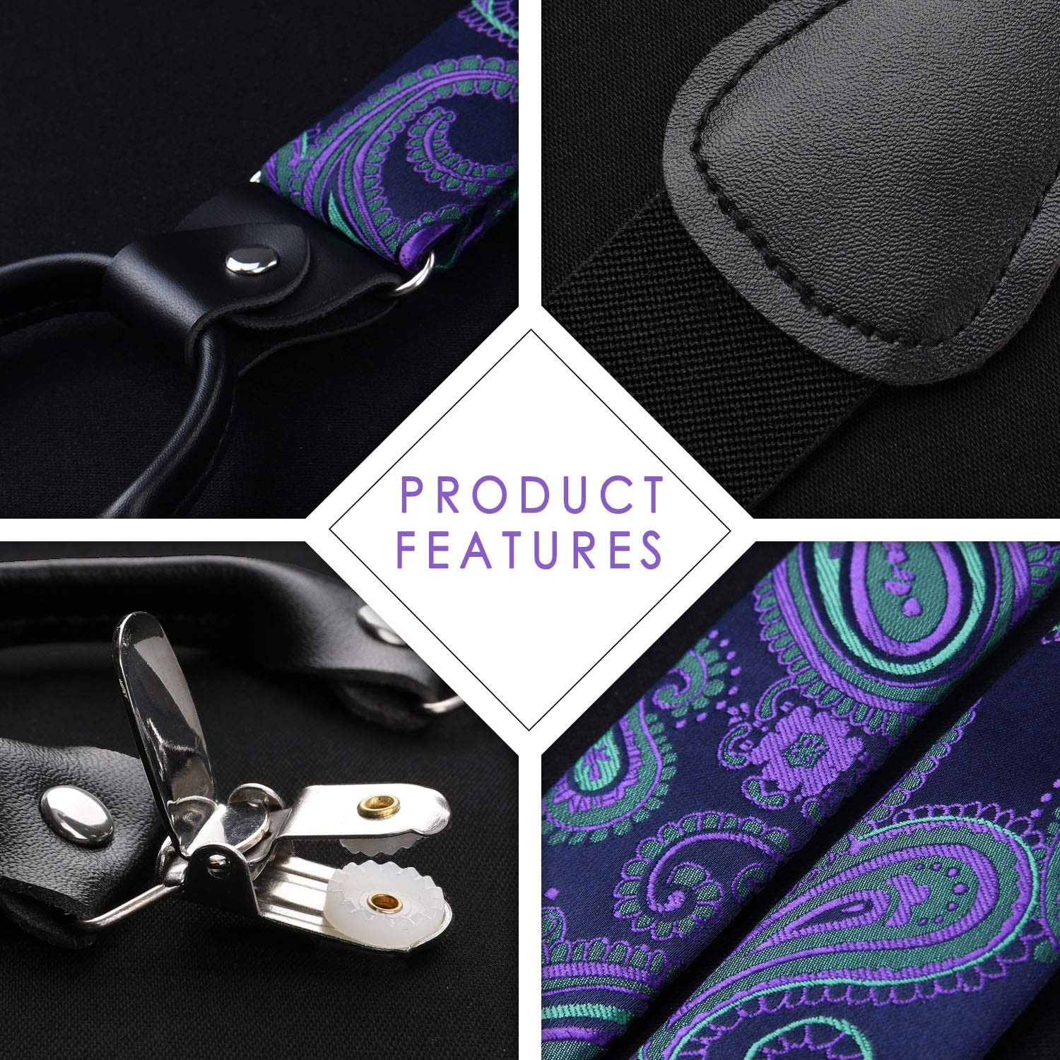 Floral Paisley Suspender Bow Tie Handkerchief 9 Blue Purple Green