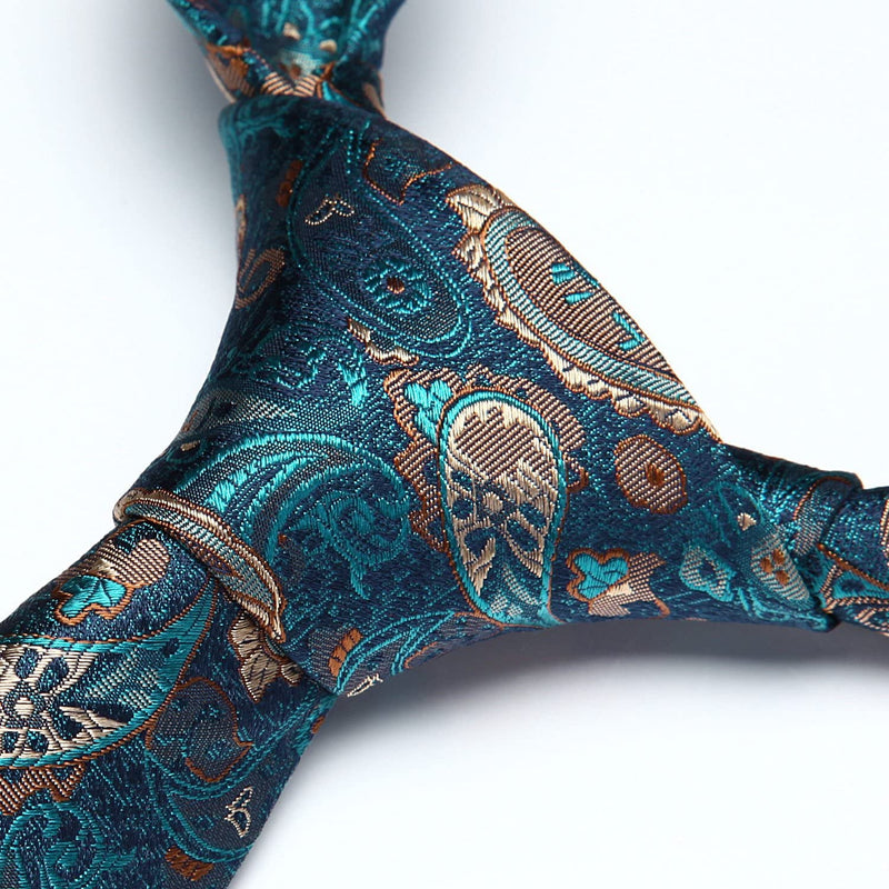 Paisley Floral Tie Handkerchief Set - GREEN/GOLD