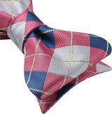 Plaid Bow Tie & Pocket Square Sets - C-PINK / GRAY / BLUE