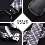 Plaid Suspender Bow Tie Handkerchief Pink Gray