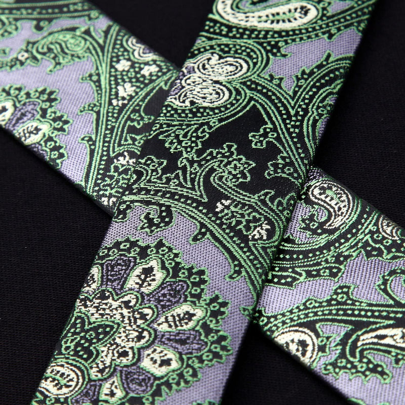 Floral Paisley Suspender Bow Tie Handkerchief 6 Green Gray