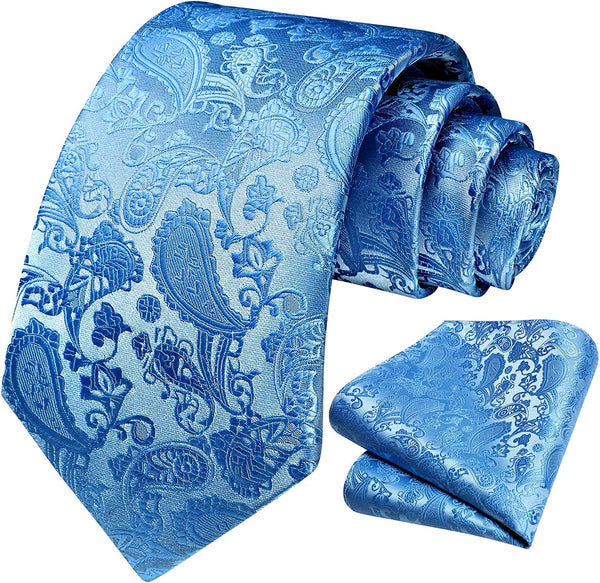 Paisley Floral Tie Handkerchief Set - D6-BABY BLUE