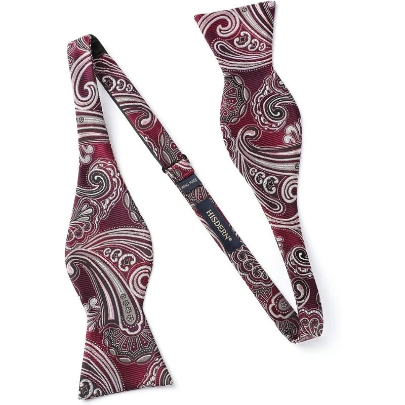 Paisley Floral Suspender Bow Tie Handkerchief - 3-RED/BURGUNDY/SILVER