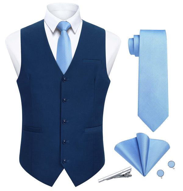 Solid 5pc Suit Vest Set - BLUE