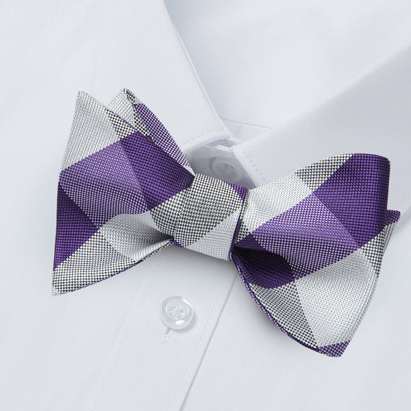 Plaid Bow Tie & Pocket Square Sets - E-PURPLE/WHITE