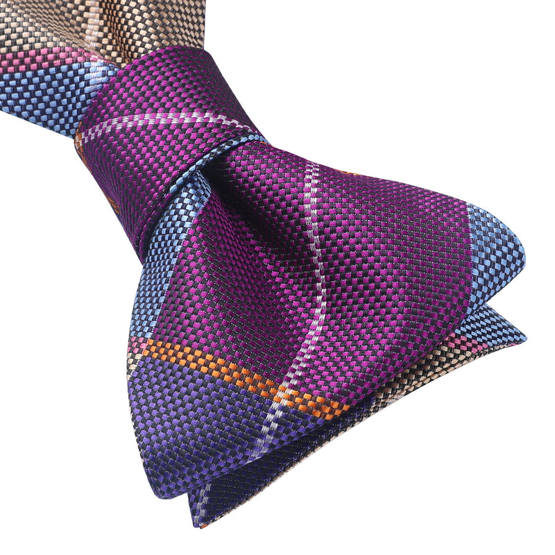 Plaid Bow Tie & Pocket Square Sets - F-PURPLE/BLUE/KHAKI