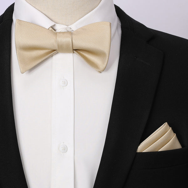 Solid Bow Tie & Pocket Square - B1-CHAMPAGNE – Hisdern