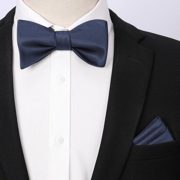 Solid Bow Tie & Pocket Square - 1-NAVY BLUE