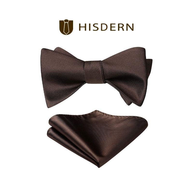 Solid Bow Tie & Pocket Square - H1-BROWN
