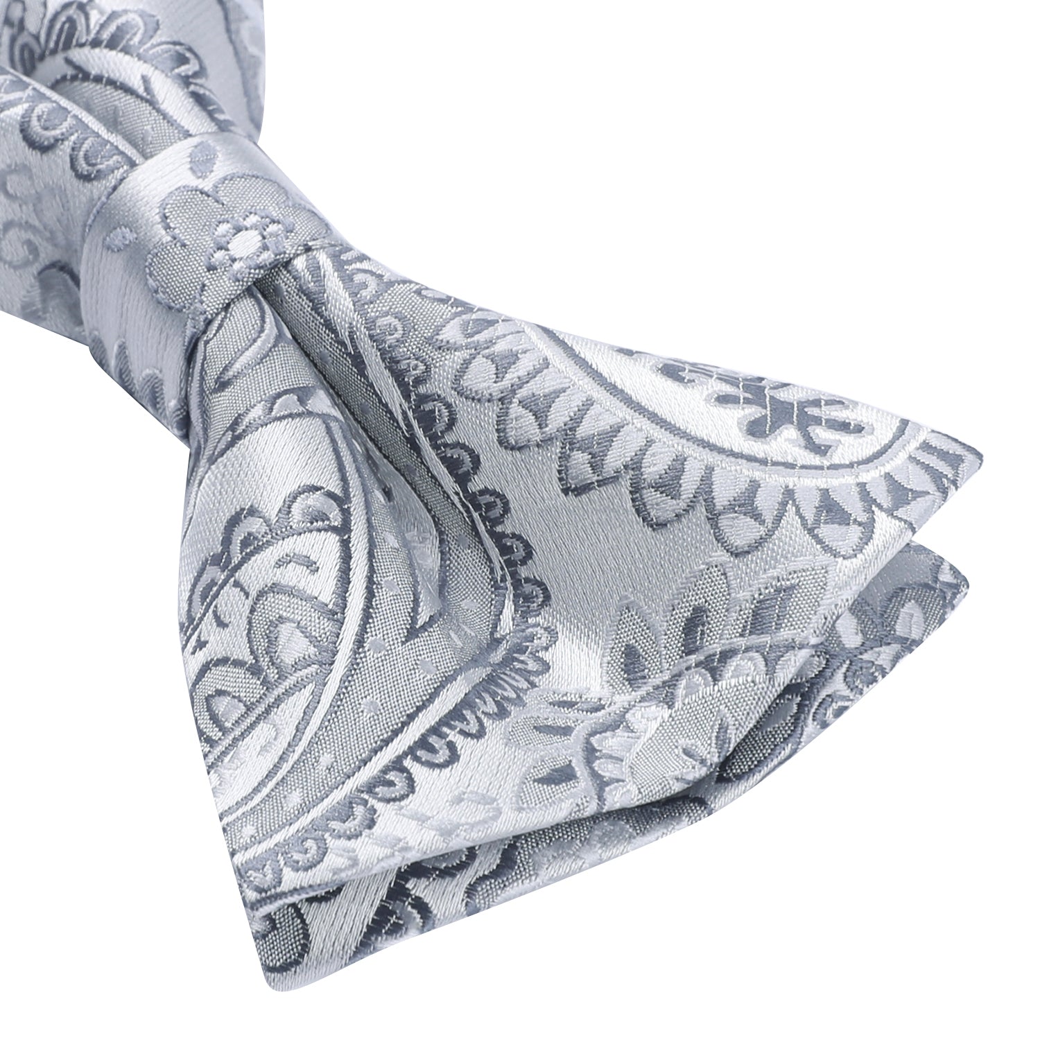 Paisley Pre-Tied Bow Tie & Pocket Square - B-GREY 1