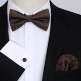Paisley Pre-Tied Bow Tie & Pocket Square - BLACK/RED - BROWN