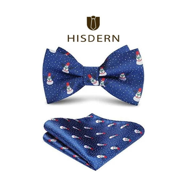 Christmas Bow Tie Pocket Square 07 Blue White Red