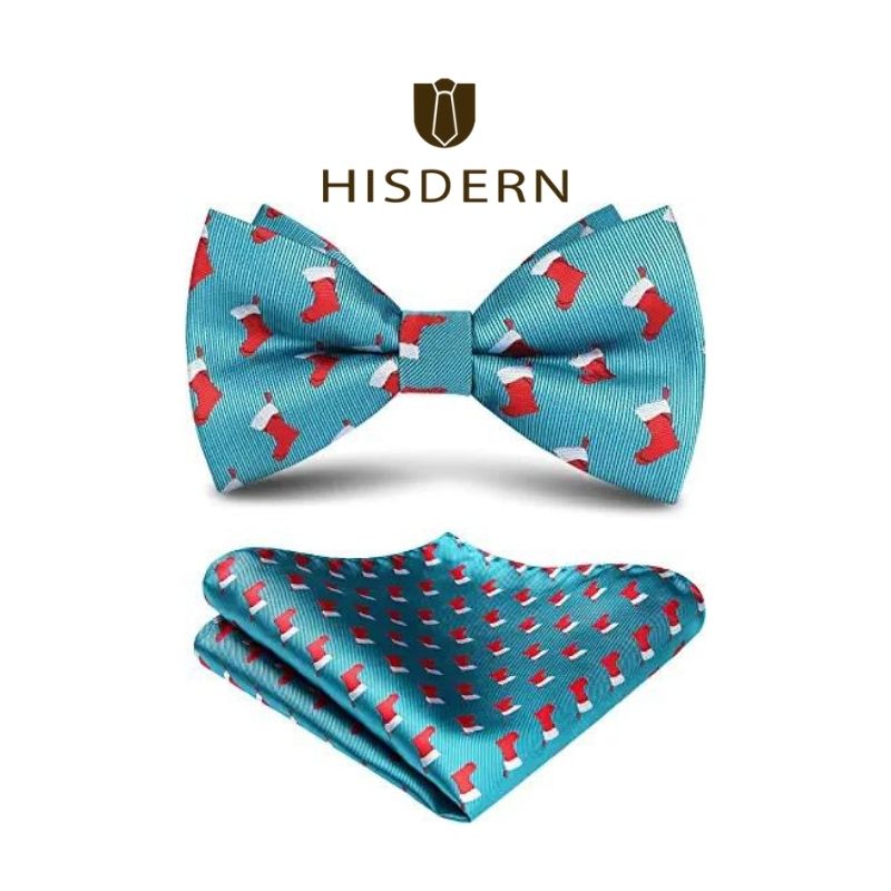 Christmas Bow Tie Pocket Square 12 Aqua Red White