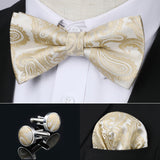 Floral Paisley Pre-Tied Bow Tie & Pocket Square Sets - 1-CHAMPAGNE