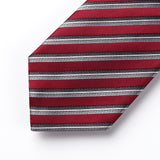 Stripe Tie Handkerchief Set - RED/SILVER