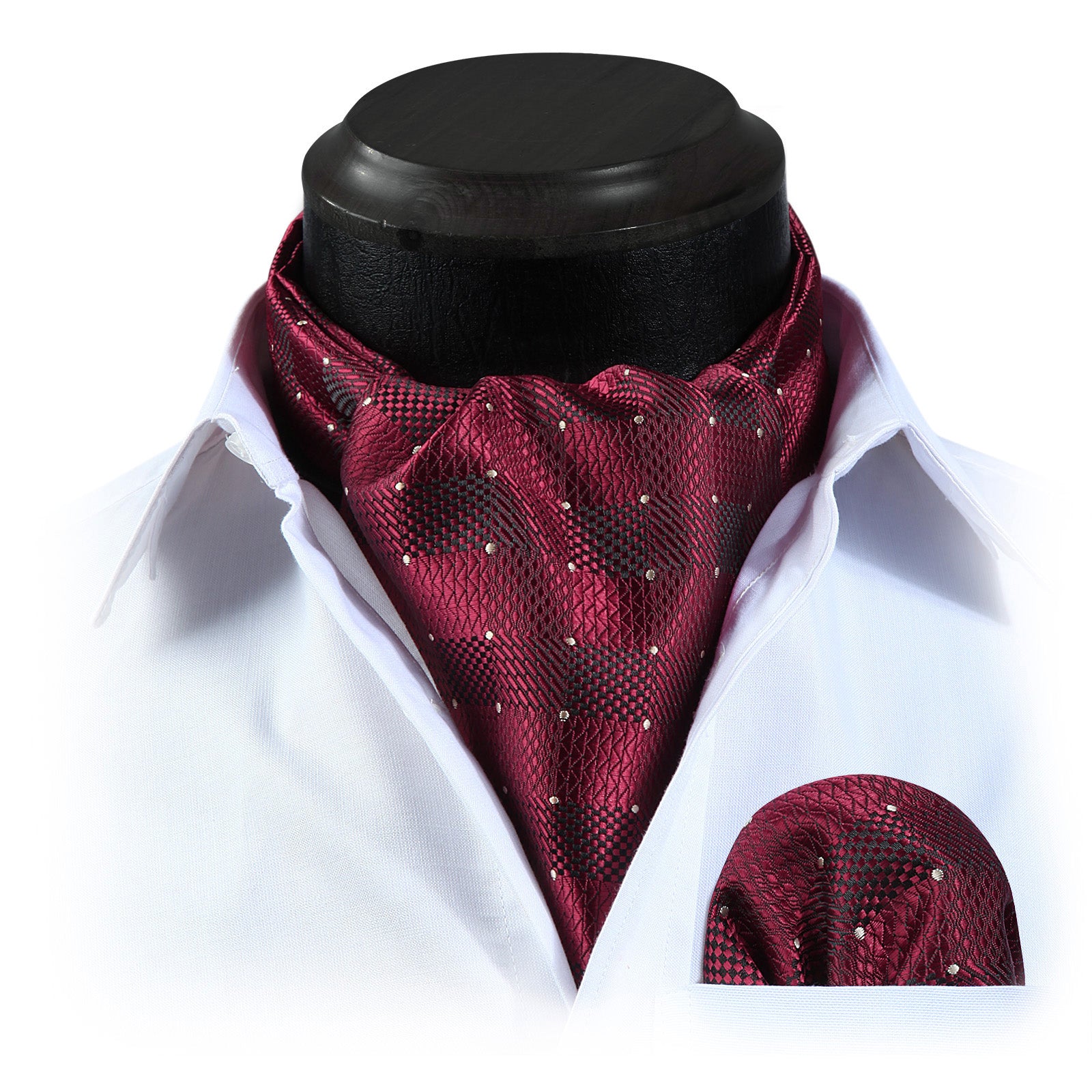 Polka Dot Ascot Cravat Scarf - BURGUNDY