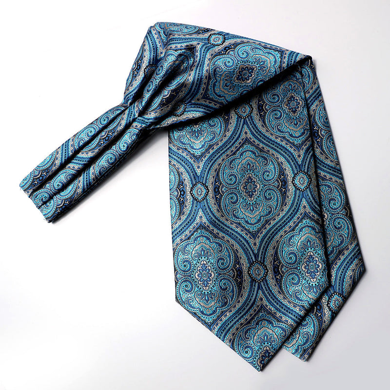 Floral Paisley Ascot Cravat Scarf - BLUE/BEIGE – Hisdern