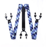 Plaid Suspender Pre Tied Bow Tie Handkerchief B9 Blue