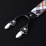 Plaid Suspender Pre Tied Bow Tie Handkerchief B3 Maroon