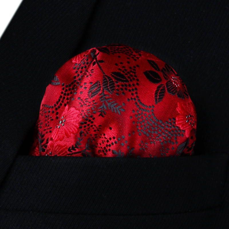 Paisley Floral Suspender Pre Tied Bow Tie Handkerchief A1 Red Black