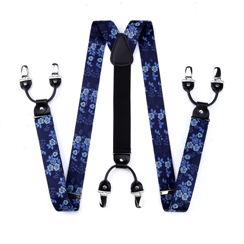 Paisley Floral Suspender Pre Tied Bow Tie Handkerchief A3 Blue