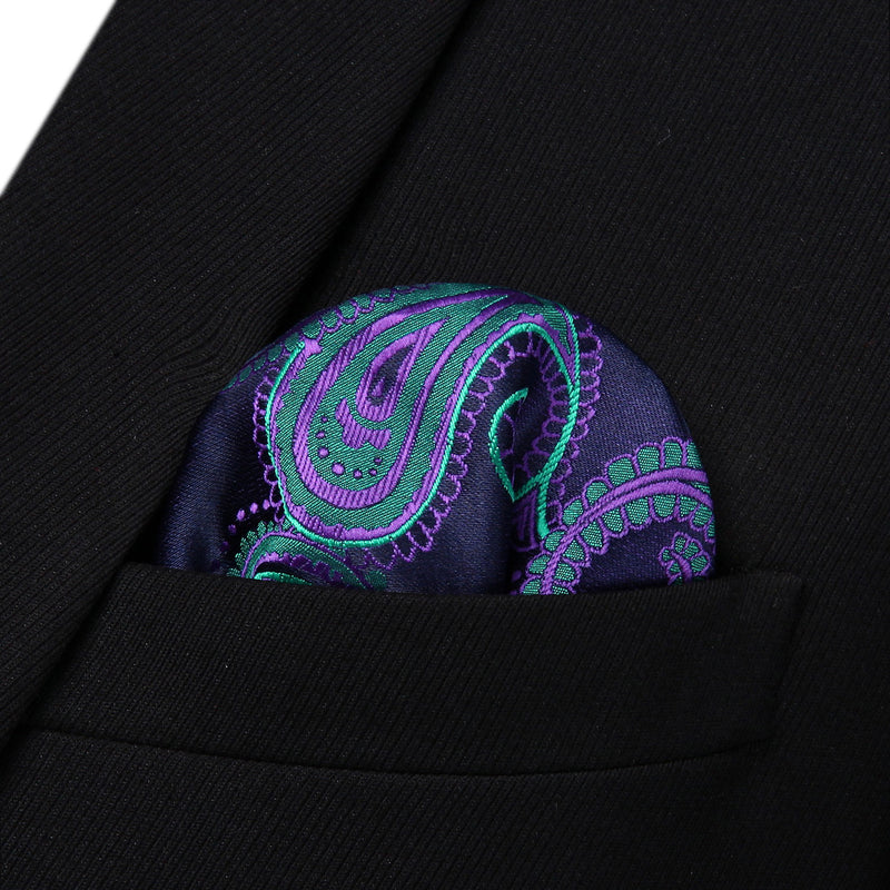 Paisley Floral Suspender Pre Tied Bow Tie Handkerchief D1 Blue Purple Green