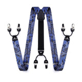 Paisley Floral Suspender Pre-Tied Bow Tie Handkerchief - B7-BLUE/BLACK/YELLOW