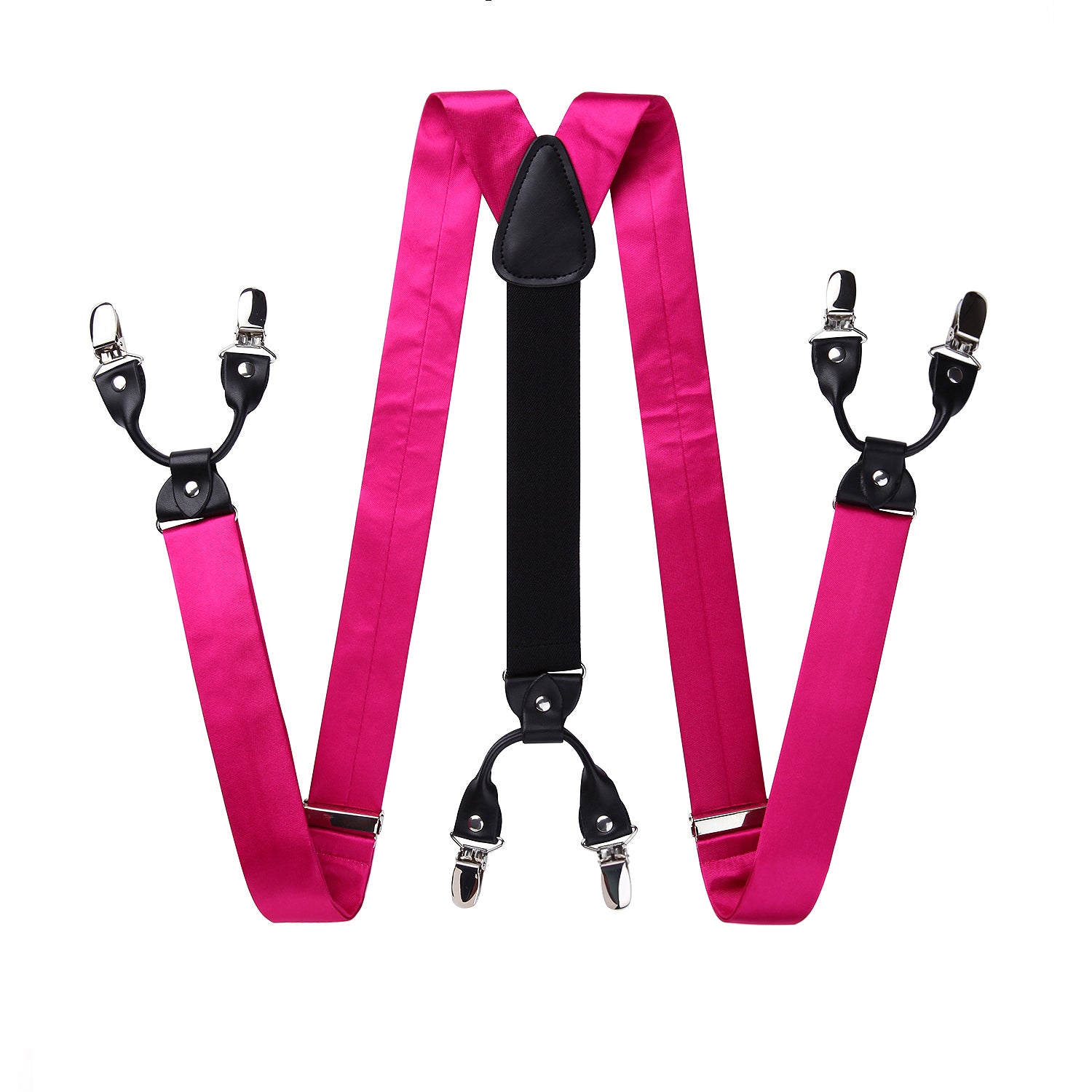 Solid Suspender Pre Tied Bow Tie Handkerchief A1 Hot Pink