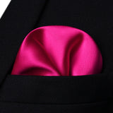 Solid Suspender Pre Tied Bow Tie Handkerchief A1 Hot Pink