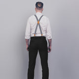 X Shaped Adjustable Suspender With 4 Clips Grey 1