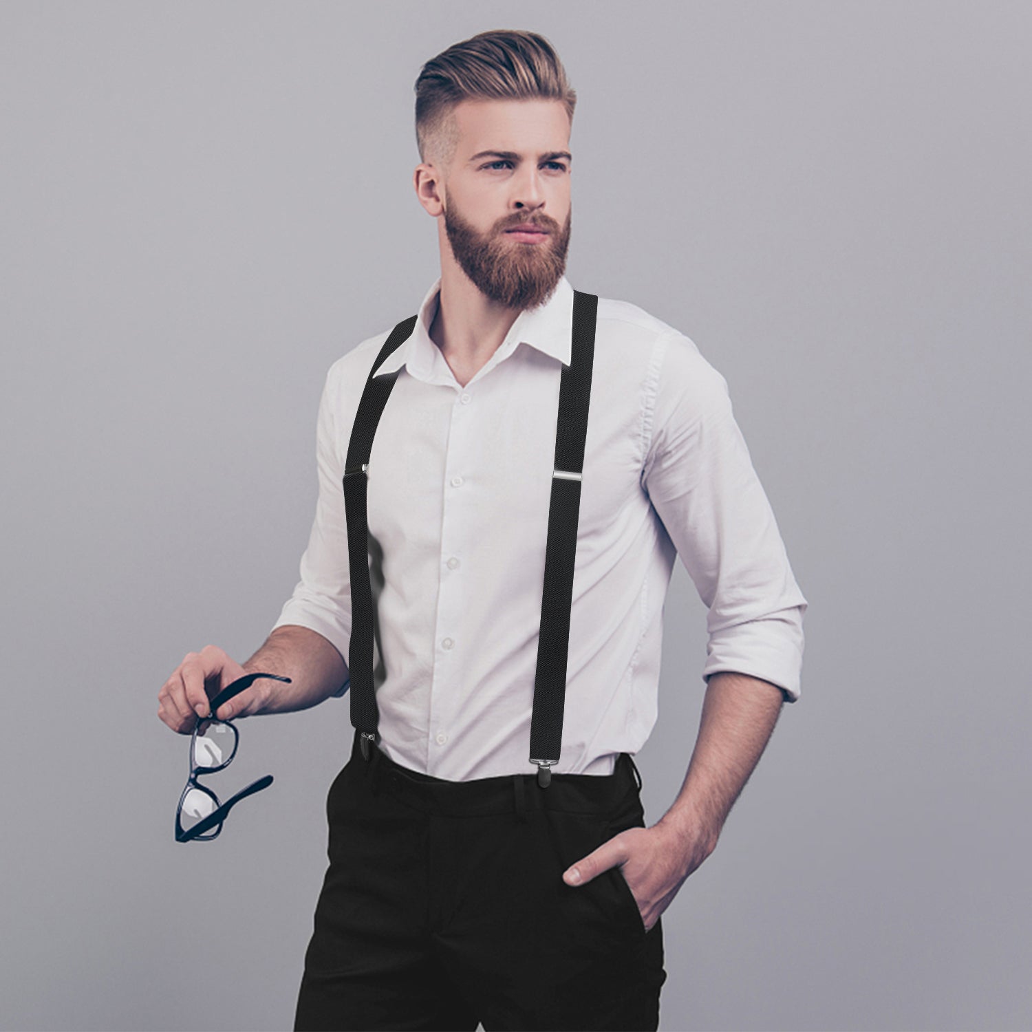 X Shaped Adjustable Suspender With 4 Clips A Black