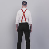 X Shaped Adjustable Suspender With 4 Clips Red 2