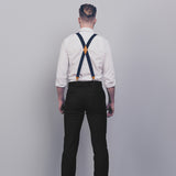 X Shaped Adjustable Suspender With 4 Clips A Navy Blue
