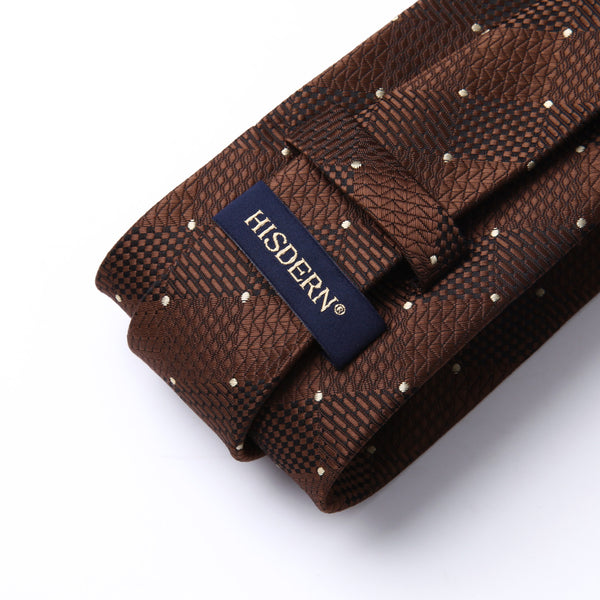 Plaid Tie Handkerchief Set - BROWN